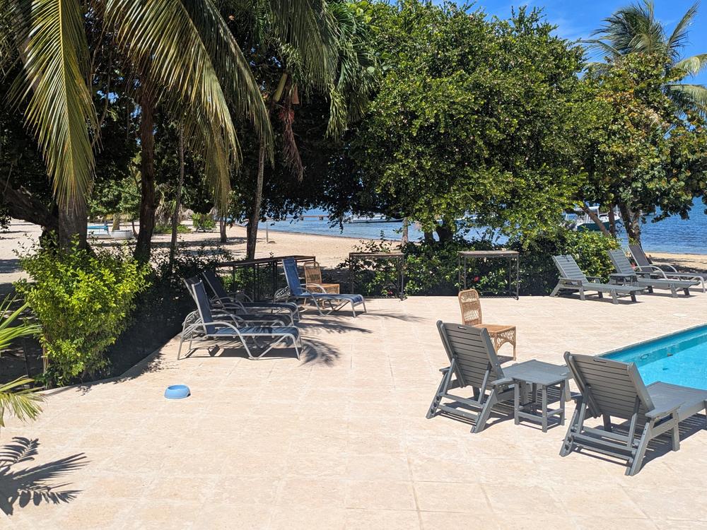 Terrasse de la piscine et chaises longues